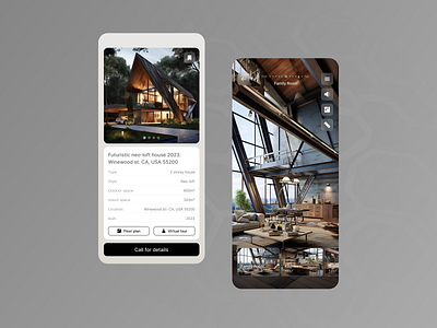 Real estate mobile app with virtual tour concept fluent mobile real estate ui