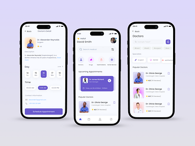 VitalCare - Find Doctors, Book with Ease appointment calendar contact design doctor doctor appointment doctors drugs grid health healthcare home service list medical medicine mobile schedule search time ui