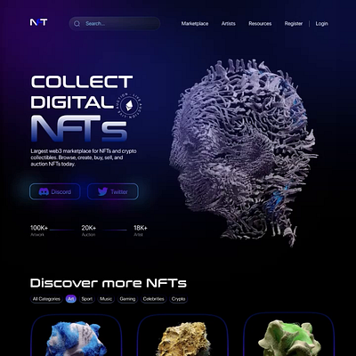 UI design for the ultimate NFT marketplace experience 3d animation bitcoin brandidentity crypto cryptocurrency graphic design marketplace nft nftmarketplace ui userinterface ux webdesign