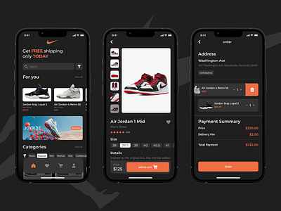 Nike Shoes Shop Mobile App design jordan mobile mobile app nike nike shoes nike store online shop ui ui ux design user interface