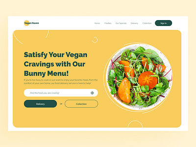 Vegan Haven black design figma restaurant ui uiux ux vegan vegan online food store web design website yellow