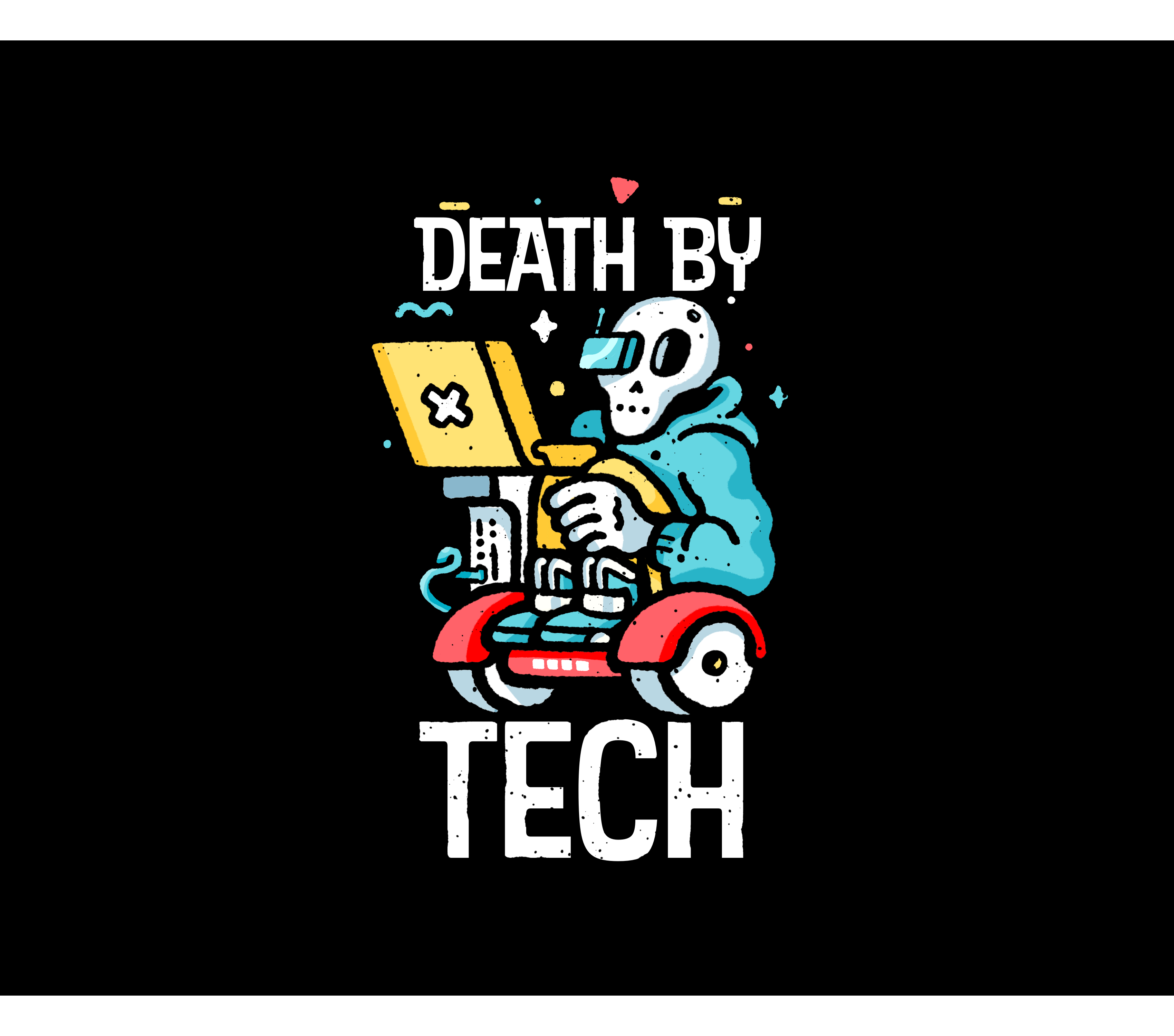Death By Tech back to the future death future grim reaper hoodie hover board illustration laptop mac pc procreate skeleton skull skulls tech technology
