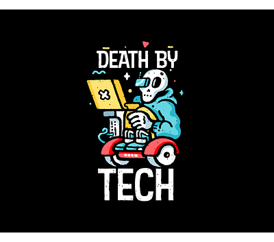 Death By Tech back to the future death future grim reaper hoodie hover board illustration laptop mac pc procreate skeleton skull skulls tech technology