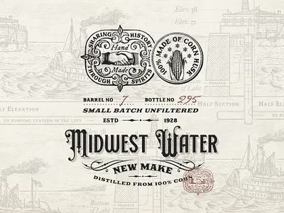 Midwest Water branding stamps american brand identity branding classic etching graphic design hand drawn handcrafted illustration logo logo design logo designer logo designs rustic stamp typeface typography victorian vintage