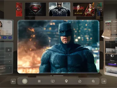 Vision Pro - Movie Highlights Concept apple ar batman dark dc design glass interface living living room marvel ui uiux ux virtual virtual reality vision vision pro vr web design