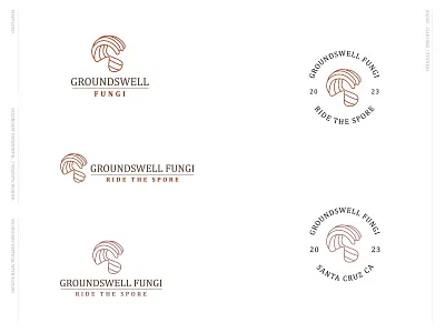 Groundswell Fungi - Ride The Spore (Logo) abstract badge branding earth tones fungus groundswell fungi line logo logo design mushroom mushroom farm mushroom surfboard negative space ocean organic supplement surfboard surfing urban wave