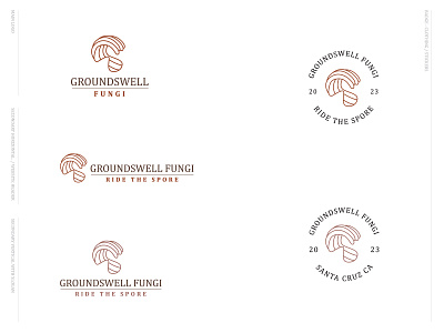 Groundswell Fungi - Ride The Spore (Logo) abstract badge branding earth tones fungus groundswell fungi line logo logo design mushroom mushroom farm mushroom surfboard negative space ocean organic supplement surfboard surfing urban wave