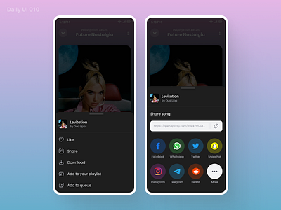 Day 010 - Social Share 010 app app design daily ui daily ui 010 dailyui design mobile mobile design music app share social share ui ui design user experience ux ux design