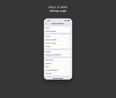 Daily UI 007 - Settings 007 app design dailyui graphic design iphone settings settings page ui ui design