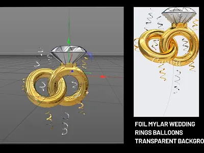 Wedding rings balloons to canva 3d balloons canva canva creator canva element canva pro cinema4d foil mylar ballons formula creativa formulacreativa gold graphic design material metallic modeling process render ring rings wedding