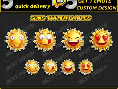 Cute Suns twitch chat emotes ! BestTwitch 3d animation best twitch badges branding design graphic design illustration logo motion graphics new badges sub badges ui