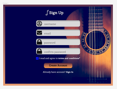 Sign Up page for Online Guitar Store website dailyui guitar store learning ui sign up ui website