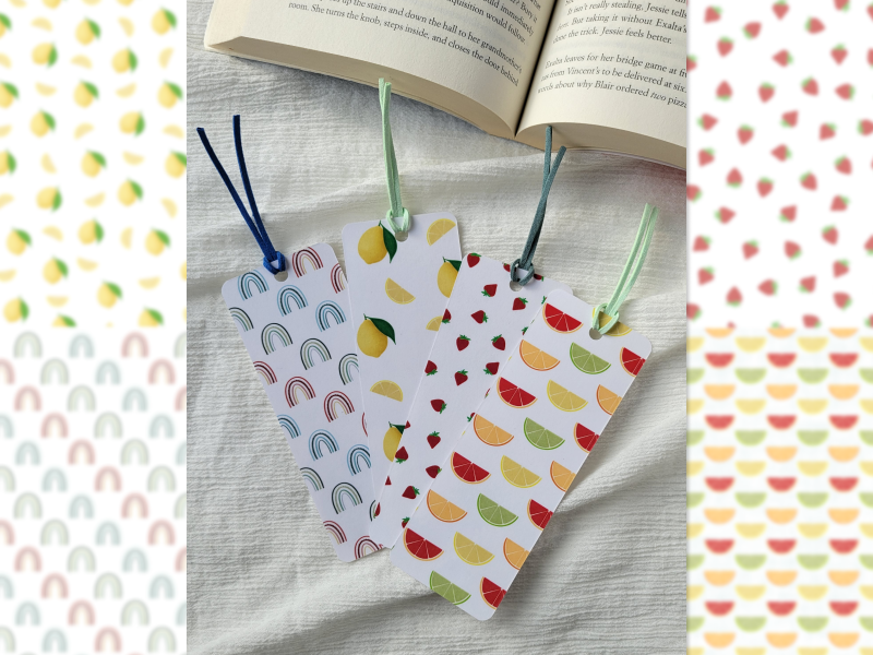 Summer surface pattern design - bookmarks bookmarks branding citrus design etsy fruit graphic design illustration lemon logo pattern design print printmaking procreate product design rainbow strawberry summer surface pattern ui