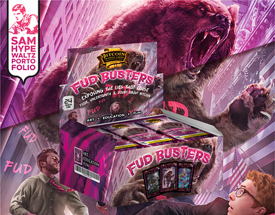 BTC SERIES 2 - FUD BUSTERS bitcoin board game boardgame box brand branding card card design crypto graphic design illus illustration packaging trading card game