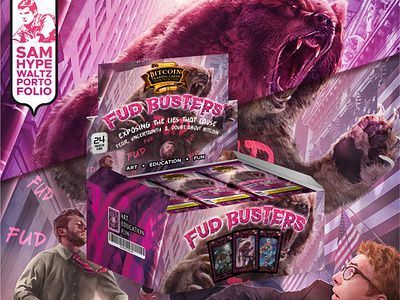 BTC SERIES 2 - FUD BUSTERS bitcoin board game boardgame box brand branding card card design crypto graphic design illus illustration packaging trading card game