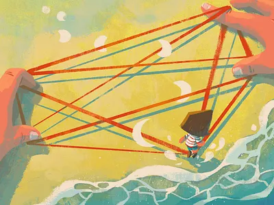 Skipping With Moons childhood girl illustration moon sea