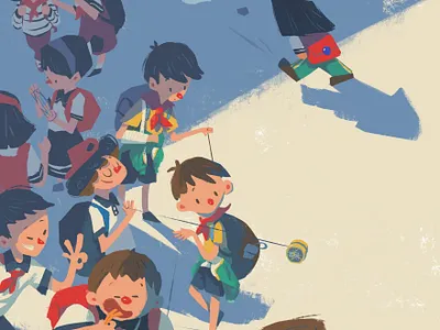 Alone after school alone character childhood crowds illustration primary school student