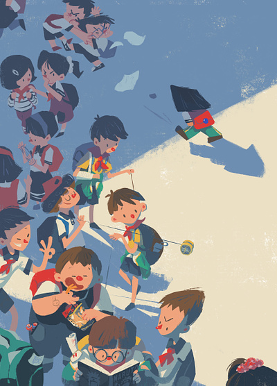 Alone after school alone character childhood crowds illustration primary school student