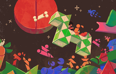 The Tangram World childhood colorful illustration night rubiks snake shape tangram