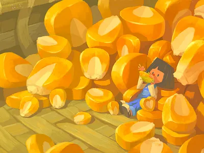 Cornhusking autumn childhood corn girl illustration yellow