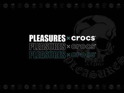 PLEASURES x Crocs | Key Campaign Creative 001 badge branding campaign clothing dark edgy hype identity illustration inspiration layout lockup logo logo lockup logotype metal skull streetwear vector visual id