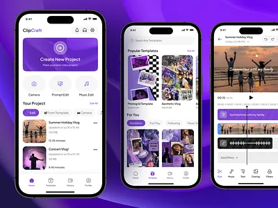 Video Editing App branding camera clean clip design duration edit editing editing app illustration mobile app music app record template ui ux video editing app video music videography vlog
