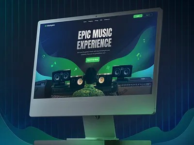 MusicPich - Music Landing Page 3d clean cool dark mode effect free music gradation green landing page modern style music music landing page sound source