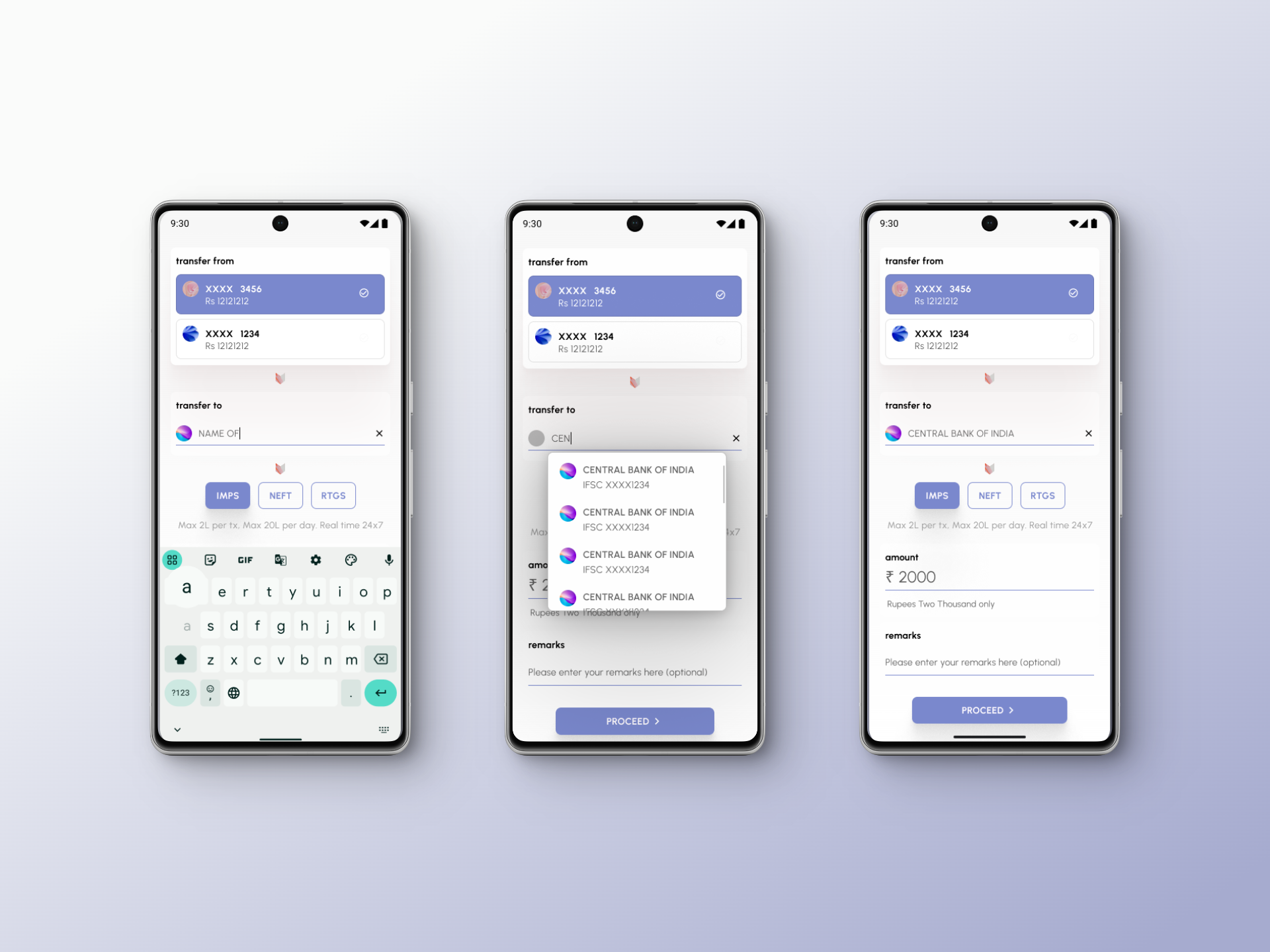 Funds transfer app app design ui ux