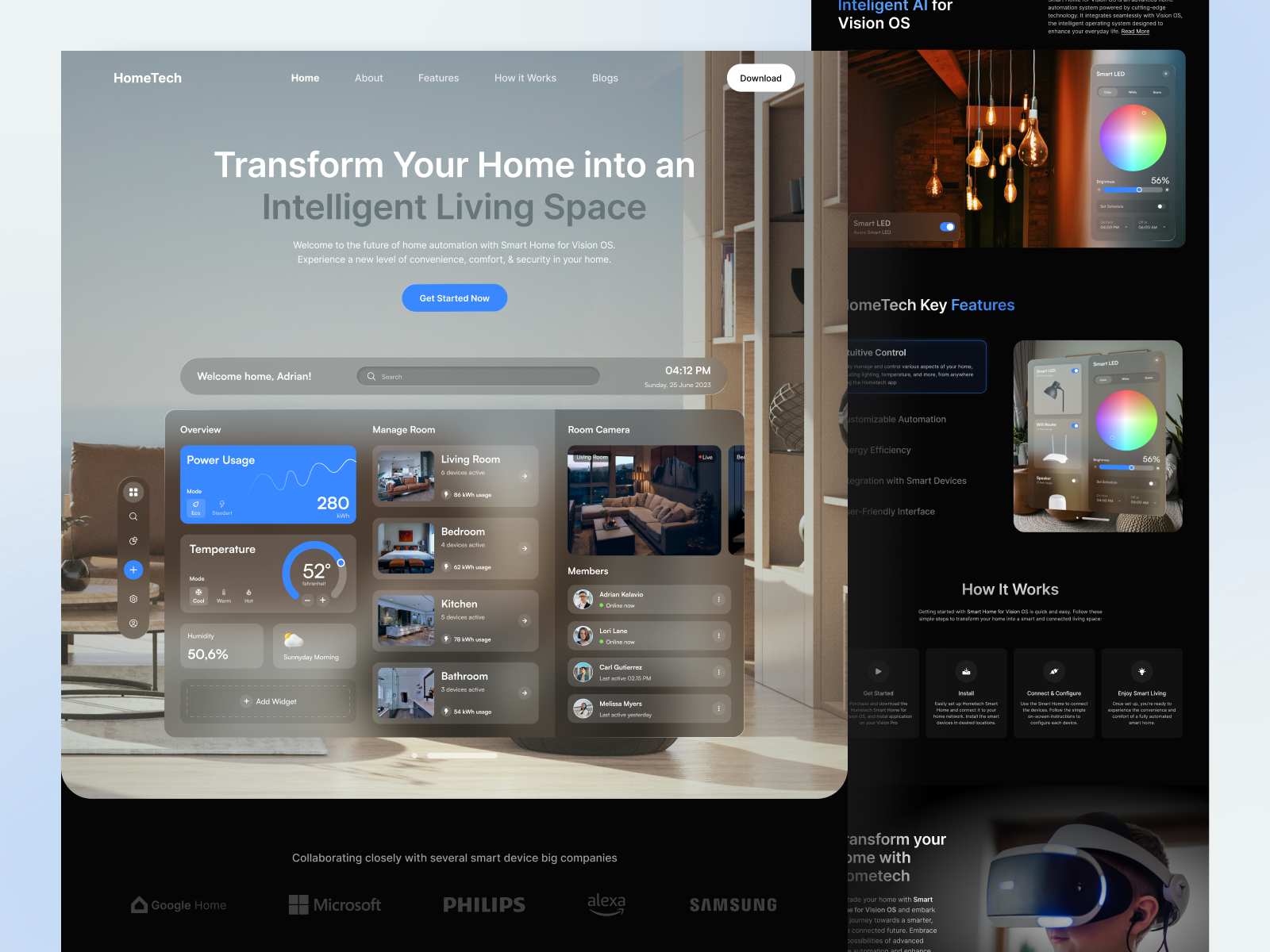 Hometech - VisionOS Smart Home Landing Page apple ar home house landing page modern smart smarthome smarthouse ui ui design uiux ux ux design vision os vision pro vr web design website website design