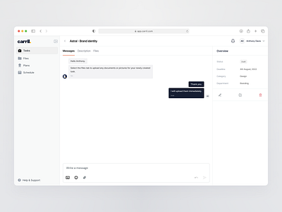 Carril: Task page - Messages chat dashboard message projects sidebar tasks ui ux