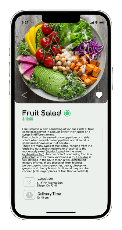 Description page of a Food App figma productdesign ui ux