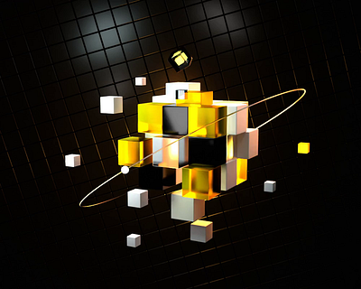 Yellow Cube 3d animation cube glass planet yellow