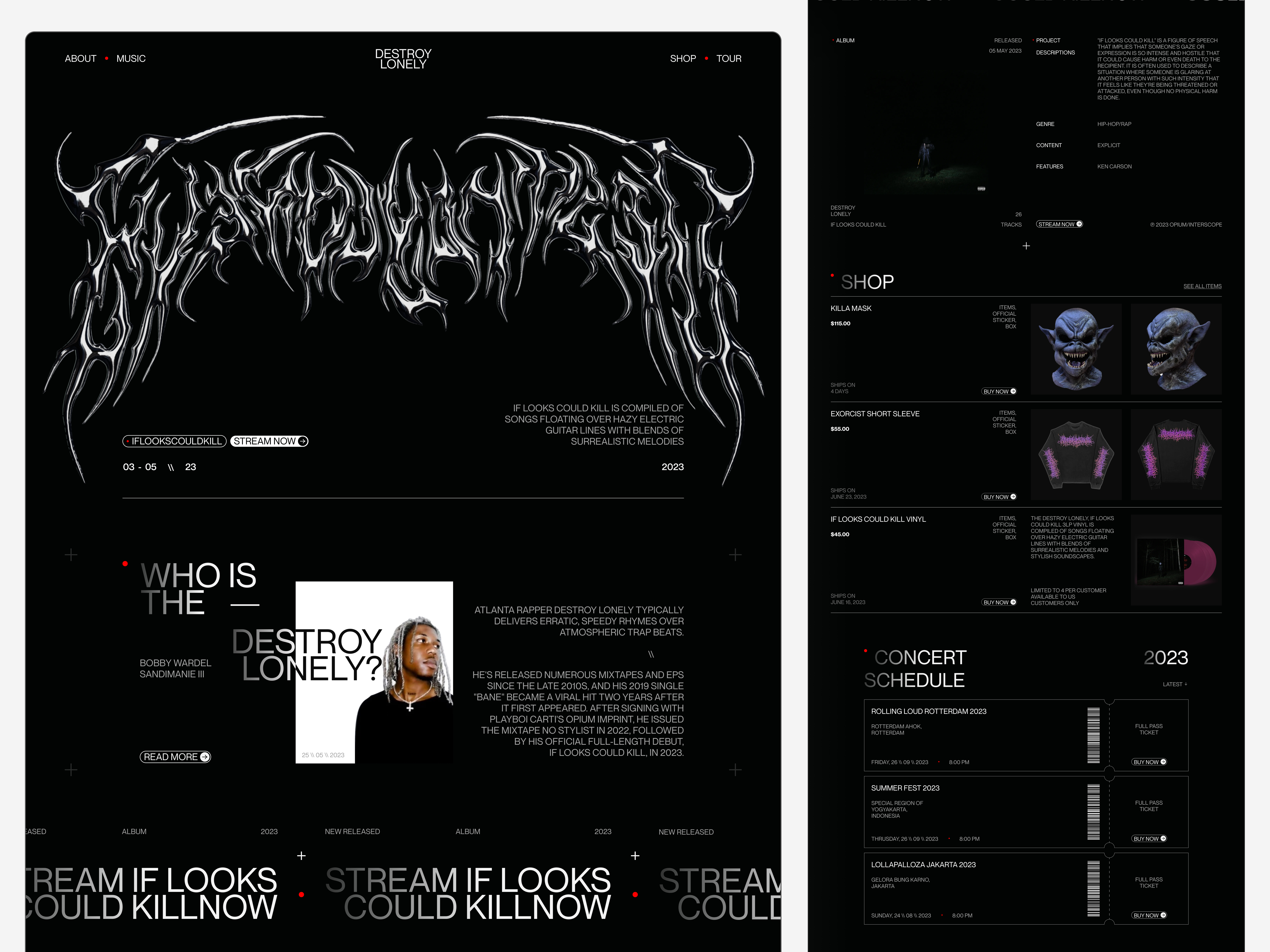 Destroy Lonely Website Concept artist website branding chrome effect design destroy lonely graphic design inspirations landing page music website musician website opium personal web portofolio website rap music trending ui uiux ux website website design