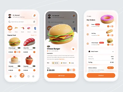 Food for Everyone Apps 3d app burger cupcake delivery food hot dog marketplace ojek order orenji popular food studio sushi ui