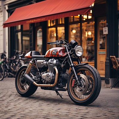 Cafe Racer in City 3d design illustration