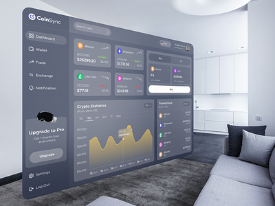 Cryptocurrency Dashboard - Apple Vision Pro app finance apple vision apple vision pro crypto crypto app crypto currency crypto trading crypto wallet cryptocurrency dashboard exchange finance financial fintech spatial ui spatial ui design virtual reality vision os vision pro wallet