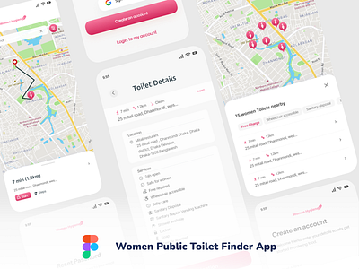 Women Public toilet finder app ui user experience designer user interface ux