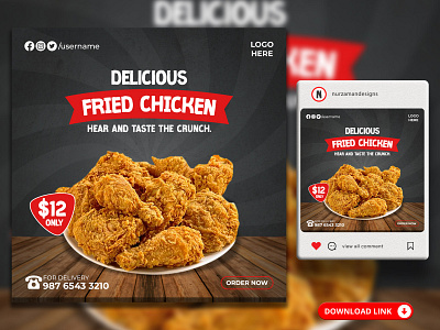 Delicious Fried Chicken Social Media Banner Template 3d ads design animation banner branding facebook banner food banner fried chicken graphic design instagram post logo motion graphics promotional ads red restaurant banner restaurant flyer social media template design ui web banner