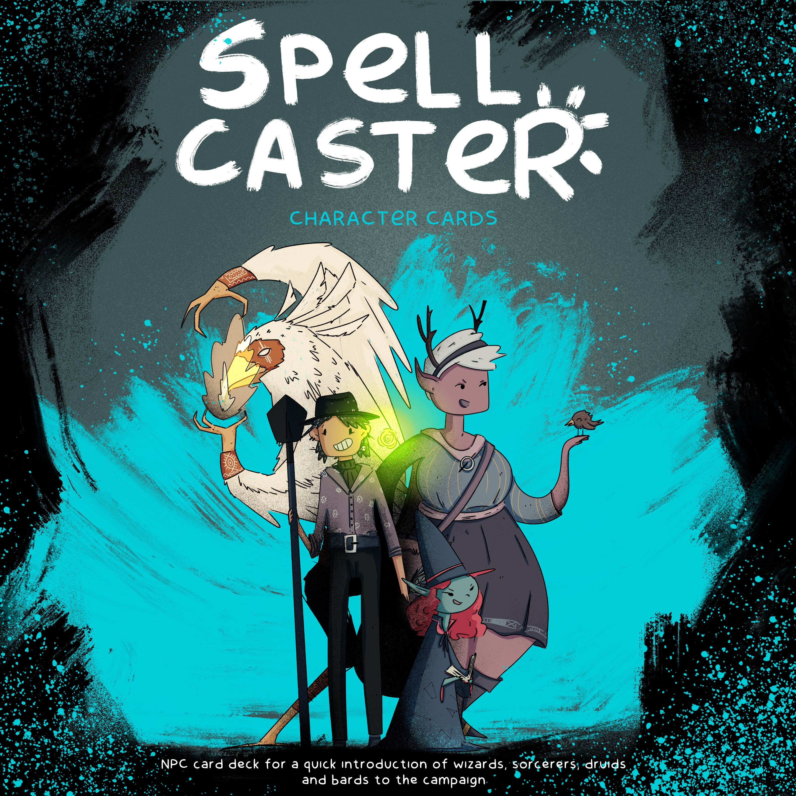 Spellcaster Character Cards cards character characterart characterdesign cover cover design dnd druid dungeonsanddragons illustration necromancer rpg spellcaster ttrpg wizard