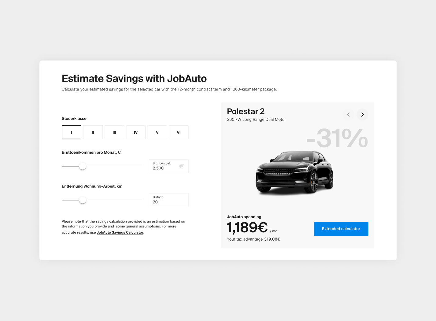 JobAuto: Mini calculator auto calculator car estimation minicalculator module price savings ui