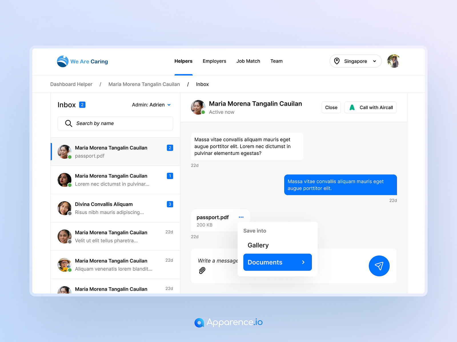 We Are Caring Dashboard - Chat by Adrien Sorel on Dribbble