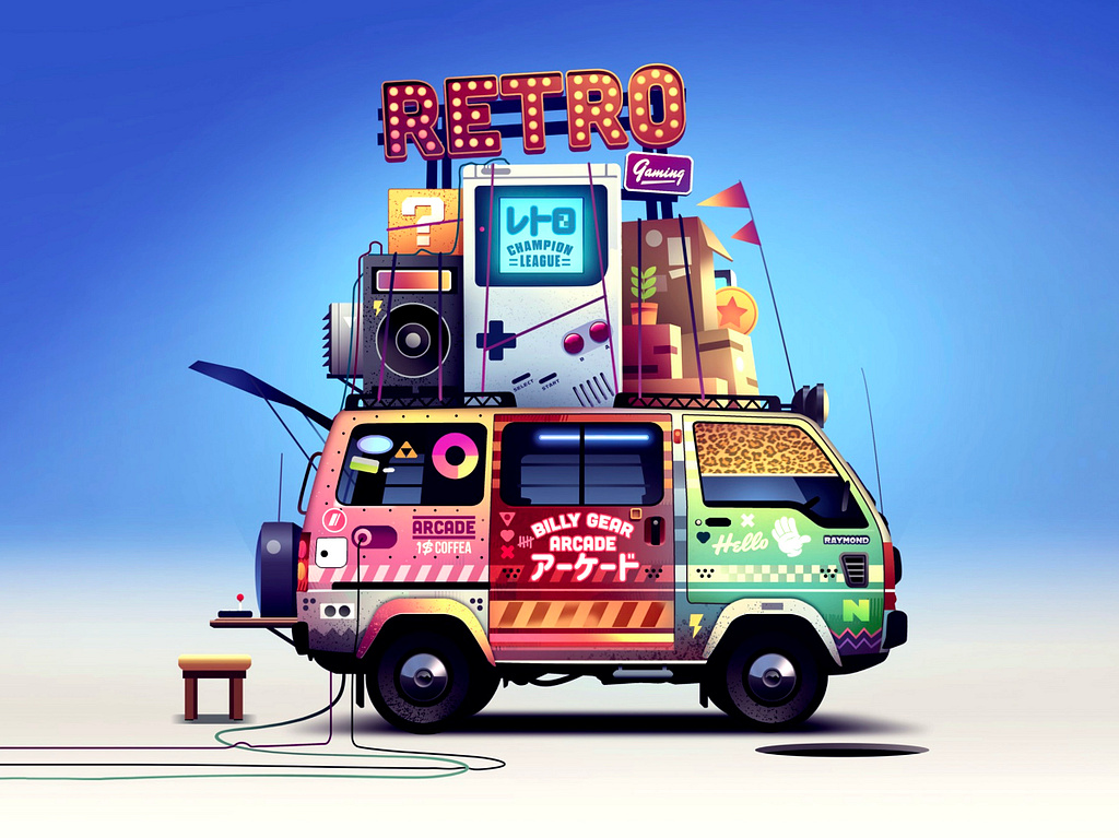 Retro gaming van by Romain Trystram on Dribbble