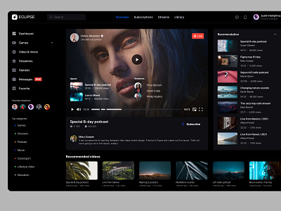 Eclipse - Figma dashboard UI kit for data design web apps blog blogging celebrity chart dashboard dataviz design desktop illustration influencer infographic star statistic streamstreamer template twitch ui video vlog