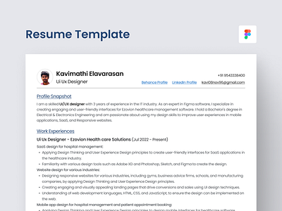 Resume Template by Kavimathi Elavarasan on Dribbble