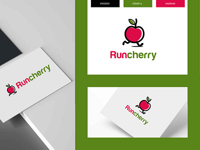 RunCherry logo design. cherry fruit with running logo. app apps logo branding cherry logo design fast fruit fruit logo gradient logo graphic design green illustration logo logo design nature quick fruit running fruit ui