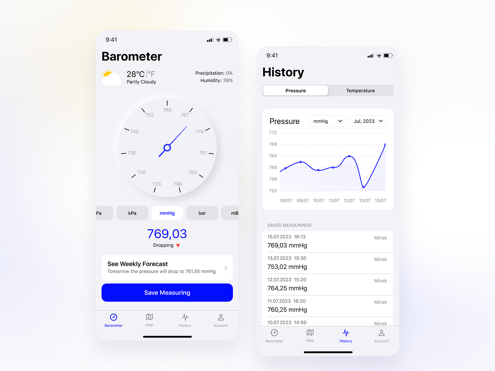 Barometer Mobile App Design by Viktoryia Shmidt on Dribbble