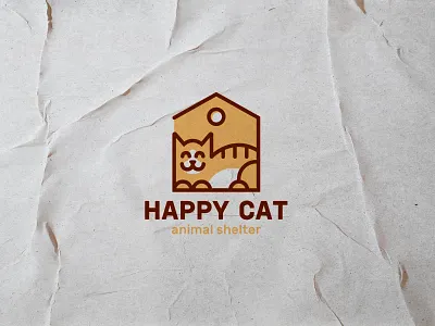 Logo Happy cat animal branding cat emblem graphic design happy house illustration line logo logotype modern shelter vector