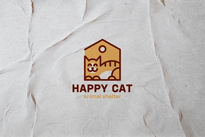 Logo Happy cat animal branding cat emblem graphic design happy house illustration line logo logotype modern shelter vector