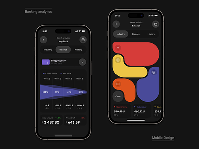Spendify - mobile app for the spendings optimization analytics app design bauhaus dark theme finances mobile mobile app mobile design spendings ui ux