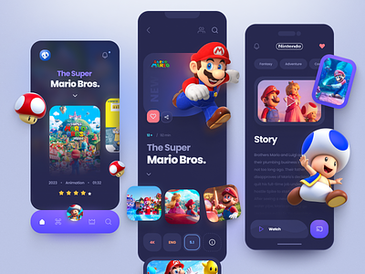 Super Mario App app app design cartoon cinema design disney game interface mario mobile mobile app super mario ui ux